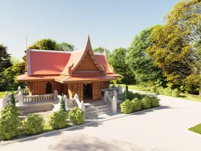 thaisty house 3facad     Thai house  Low-poly 3D model