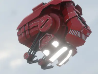 red sci-fi flying Surveillance robot helper with face display Low-poly 3D model