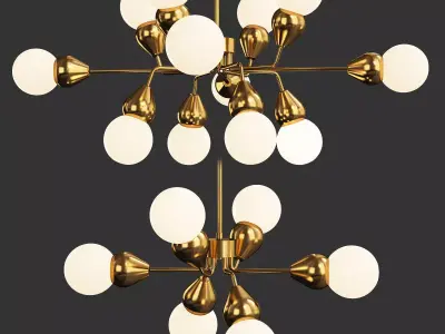 FABRON modern chandelier - gold and glass balls Low-poly 3D model