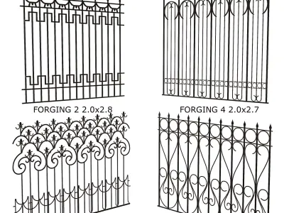 Forging set 1 ornamental wrought iron fence 3D model