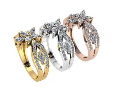 Ring007 diamond flower ring gold 3D print model