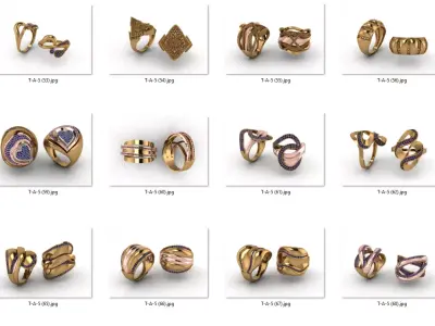 ring 50 pieces drawing 3d rihone drawing ring rings 3D print model