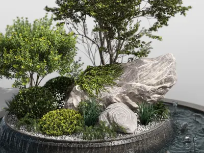 Pond with Plants Big rock 3D model