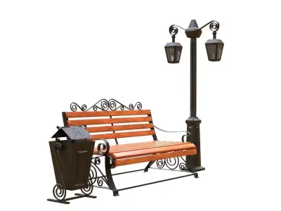 Bench urn streetlight PBR 3D model