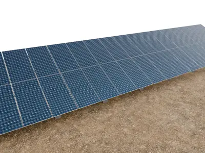 Lowpoly Ground Mounted Solar Panels-16 Rows of PV Modules Low-poly 3D model