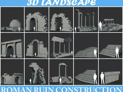 Low poly Ancient Roman Ruin Construction Pack - White Granite Low-poly 3D model