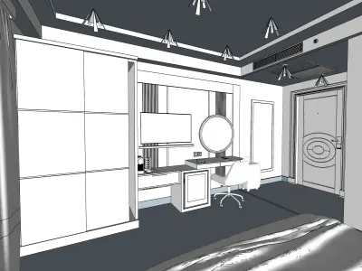 Hotel Room design Low-poly 3D model