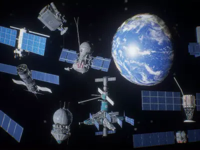 Satellites Package  10 Assets Low-poly 3D model