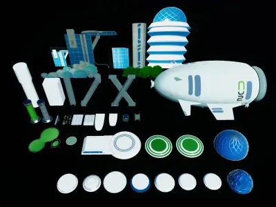 Stylized Solarpunk City Low-poly 3D model