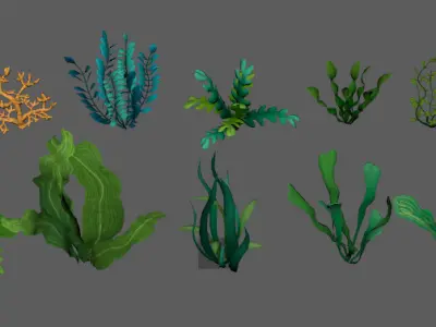 Stylish aquatic plants Low-poly 3D model