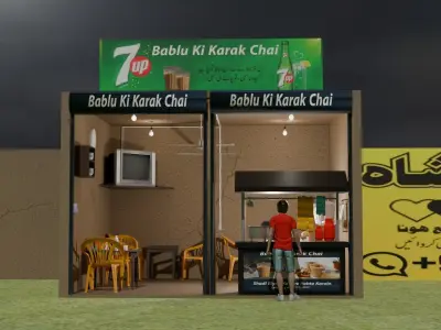 Desi Chai Dhaba - Game Ready Pakistani Tea Stall 3D Model  Low-poly 3D model