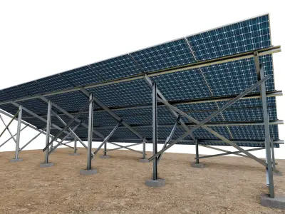 Lowpoly Ground Mounted Solar Panels-9 Rows of PV Modules Low-poly 3D model