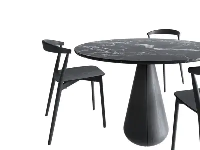 Udukkai Circular Table and Newood Light Side Chair 3D model