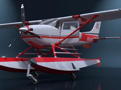  Seaplane Cessna 182 with Floats Rigged for Maya 