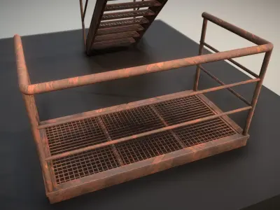 Modular Industrial Staircase Rusted Version - High-Poly 3D model