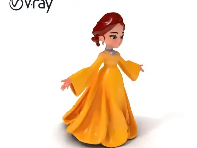 Elegant Princess Character Model in Golden Gown Low-poly 3D model