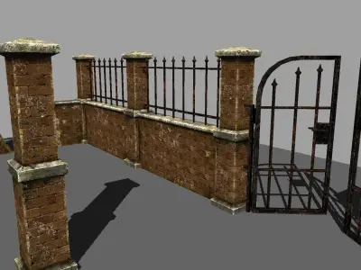 Old brick fence construction set Free low-poly 3D model