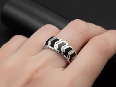 Geometric Grid 9mm Wide Band Modern Architectural Ring 18k Gold 3D print model