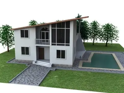 House with swimming pool 3D model purchase