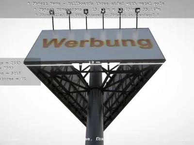 Billboard three sided with metal pole  Low-poly 3D model