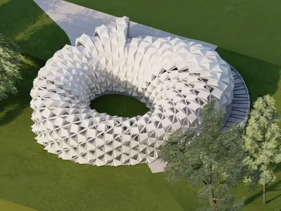 Modern temple with parametric cover 3D model