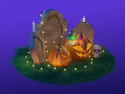 Cartoon Halloween Cemetery 3D model
