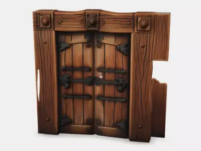 Heavy Wood Grille Door Low-poly 3D model