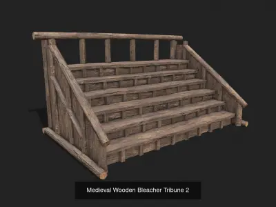 Medieval Wooden Bleacher Tribune Low Poly PBR Collection 3D Model Pack