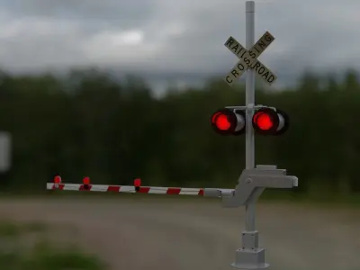 Level crossing - Railroad crossing with lights US Railway 3D model