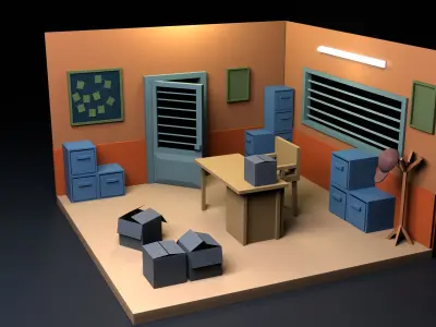  Office scene low poly 3D model Low-poly 3D model Low-poly 3D model