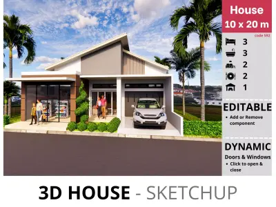 House 10x20m code 592 - Sketchup 3D model 3D model 3D model
