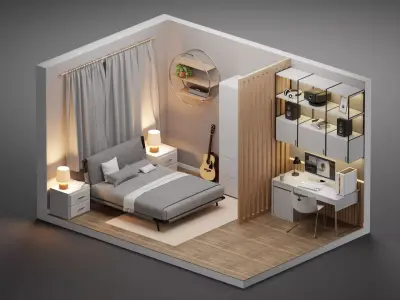 Bedroom isometric 3D model buy