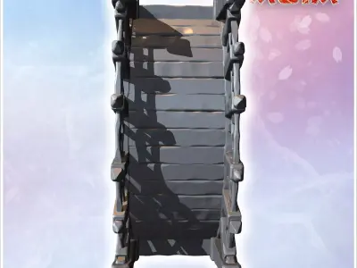 Small wooden bridge with curved design detailed posts and decora 3D print model