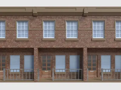 Apartment - Game Ready brick building with roof Low-poly 3D model