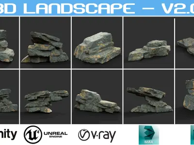 Low poly Big Rock Formation Pack 200928 - Limestone Low-poly 3D model