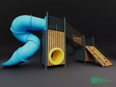 Playground Kids Games Exterior - Wooden Outdoor 3D Model PBR Low-poly 3D model