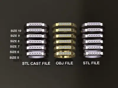 STEP BAR DIAMOND RING BAND NARROW MIX SIZE 3D print model