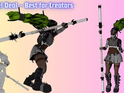 Apocalyptic Female Warrior  Game Ready 3D Model Low-poly 3D model