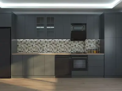 Kitchen modern with cabinets Low-poly 3D model