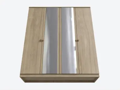 Wardrobe 4-door Wooden with Mirrors 3D model