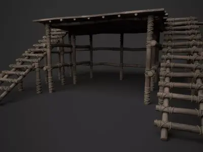 Wooden Stage Low-poly 3D model
