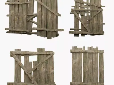 Old Wooden Fence - realistic low poly  Low-poly 3D model