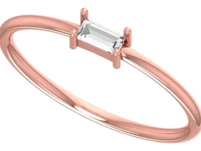 Solitaire Women Light Weight Baguette Stone Band Ring 3D print model