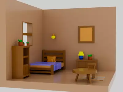 Low Poly Isometric Room  Stylized Bedroom Scene 3D Model Low-poly 3D model