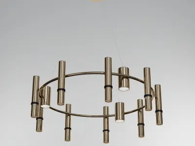 REACT R modern chandelier with brass tubes hanging from ceiling 3D model