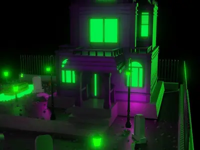 Halloween house with little garden 3D model