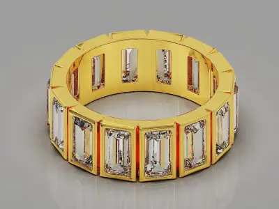Bezel set baguette cut diamond eternity ring band 3D print model