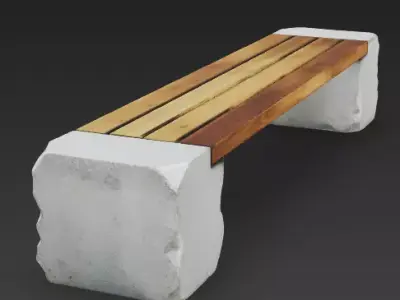 Modern Stone And Wood Park Bench 3D Model Low-poly 3D model