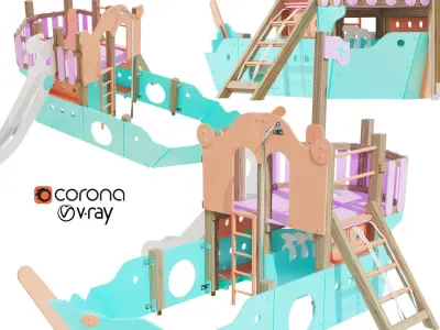 Childrens playground Pirate ship color set 3D model