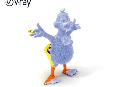 Cheerful Duck Character in Striped Shirt with Bow Tie  D Model Low-poly 3D model